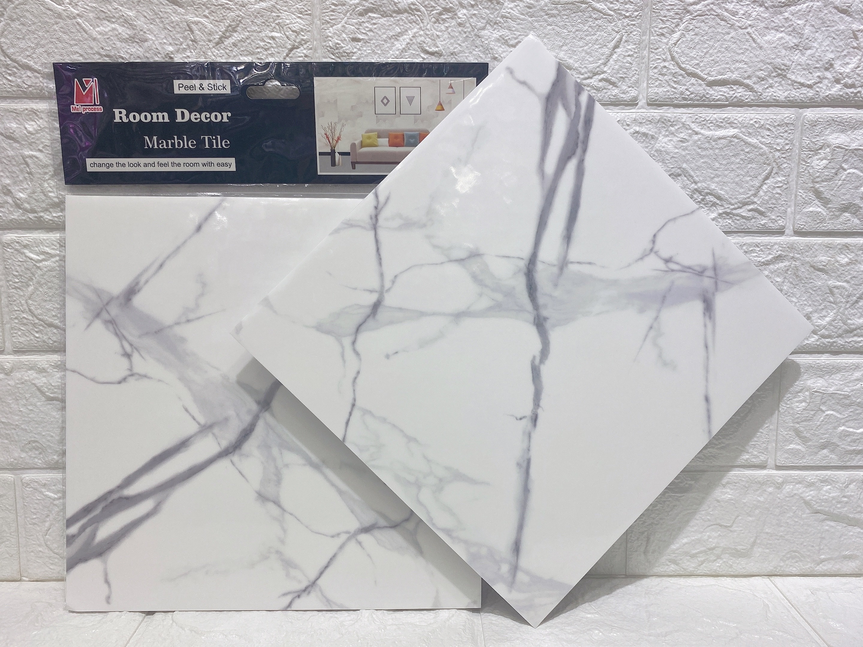 防真2张装大理石自粘贴瓷砖贴浴室客厅卧室背景装饰防水防霉详情图4