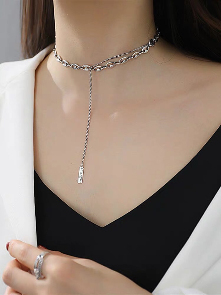 UKI SILVER and Season S925 sterling silver tassel pig nose necklace