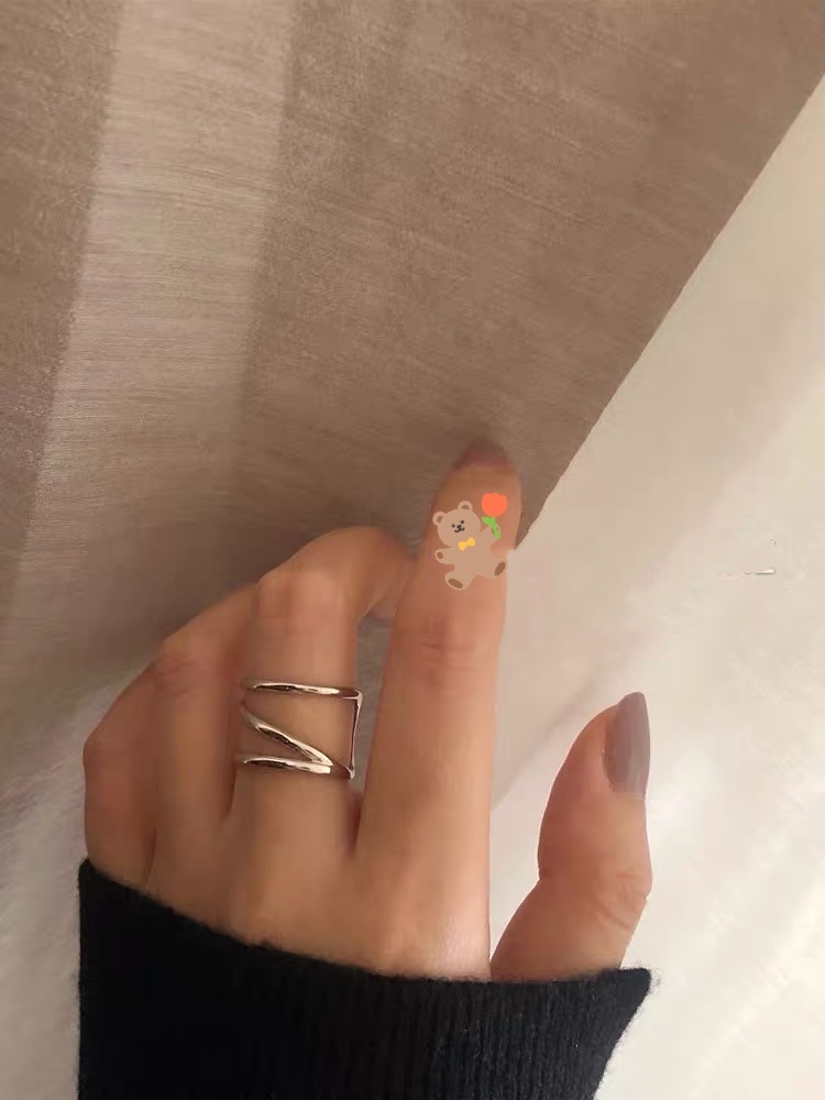 UKI SILVER and Season S925 pure silver double-layer interwoven index and middle finger rings details Picture