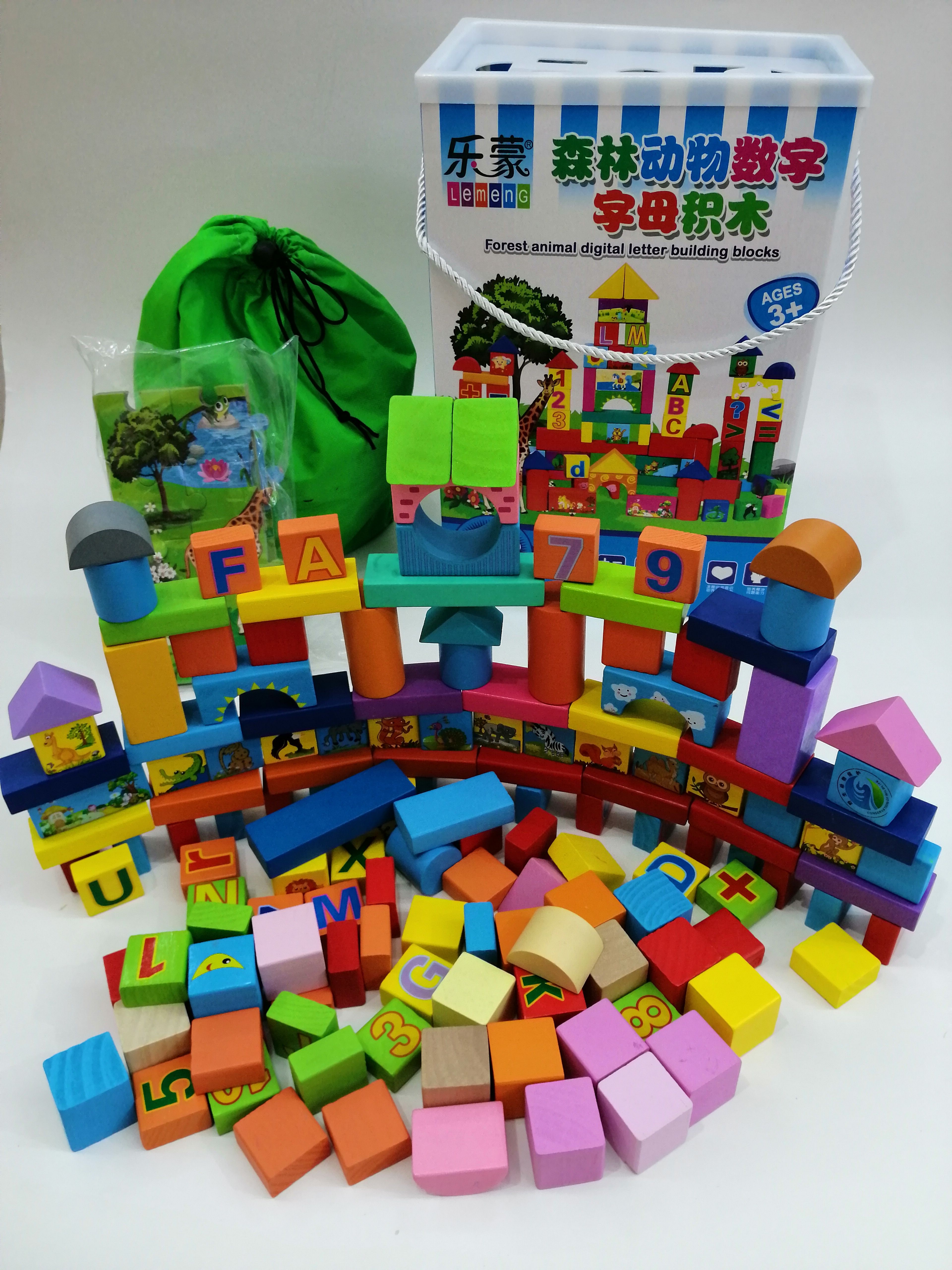 Wooden City Building Blocks Creative Educational Colored Wooden Stacking Set Toy