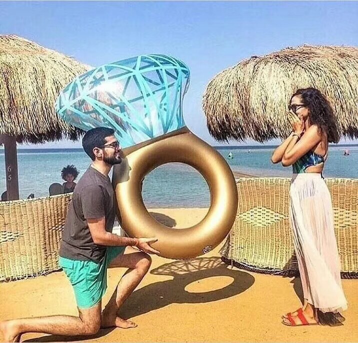 New inflatable diamond ring float swimming ring, water toy, thickened PVC diamond ring shape ring detail image 1