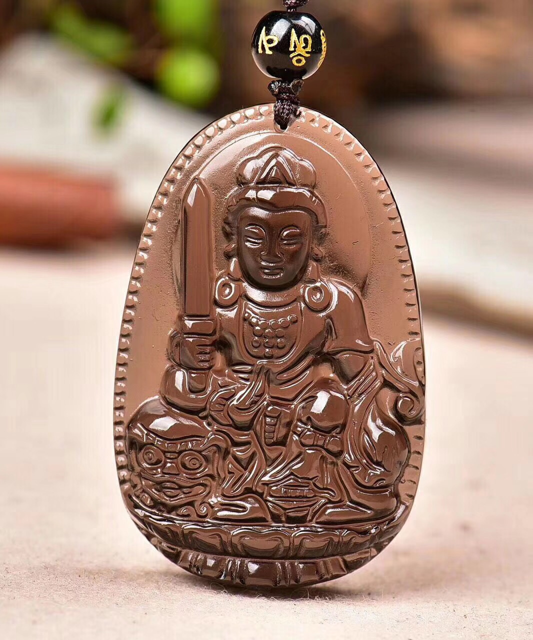 Natural ice-type obsidian Manjusri Bodhisattva zodiac rabbit.