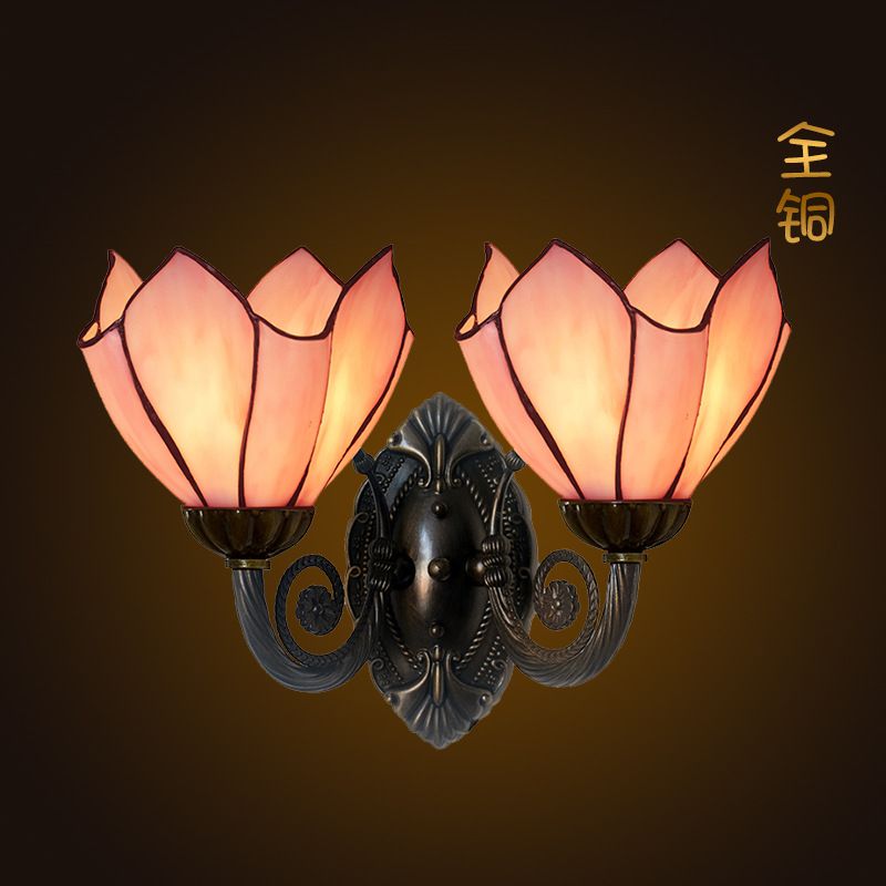Hand-made color glass double head full copper wall lamp simple curved glass wall lamp