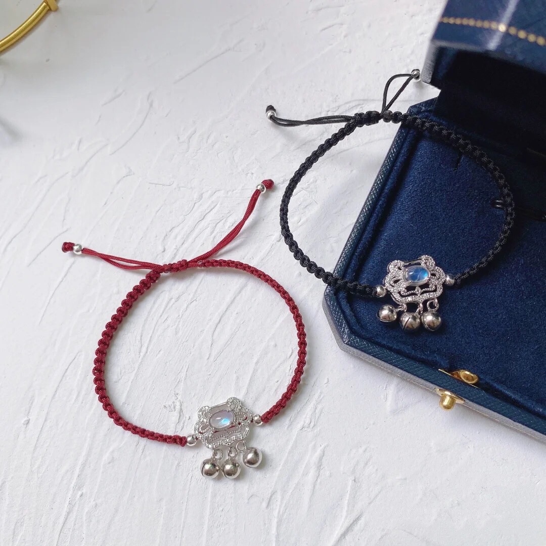 Long life lock bracelet Moonstone safety lock woven hand rope bell ruyi lock shik sound custom couples thumbnail