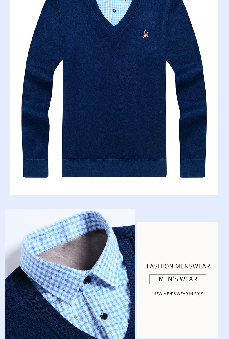 Men's two-piece sweater and shirt collar, trendy and casual men's top, autumn and winter knitted sweater for men detail image 8