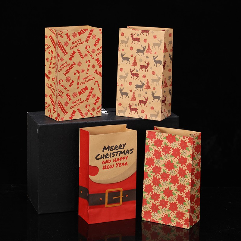 Kraft Paper Bag Reusable Bag Flat Mouth Candy Bag Christmas Gift Bag details Picture