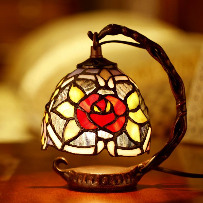 Handmade Rose red festive art Deco night light bedside lamp