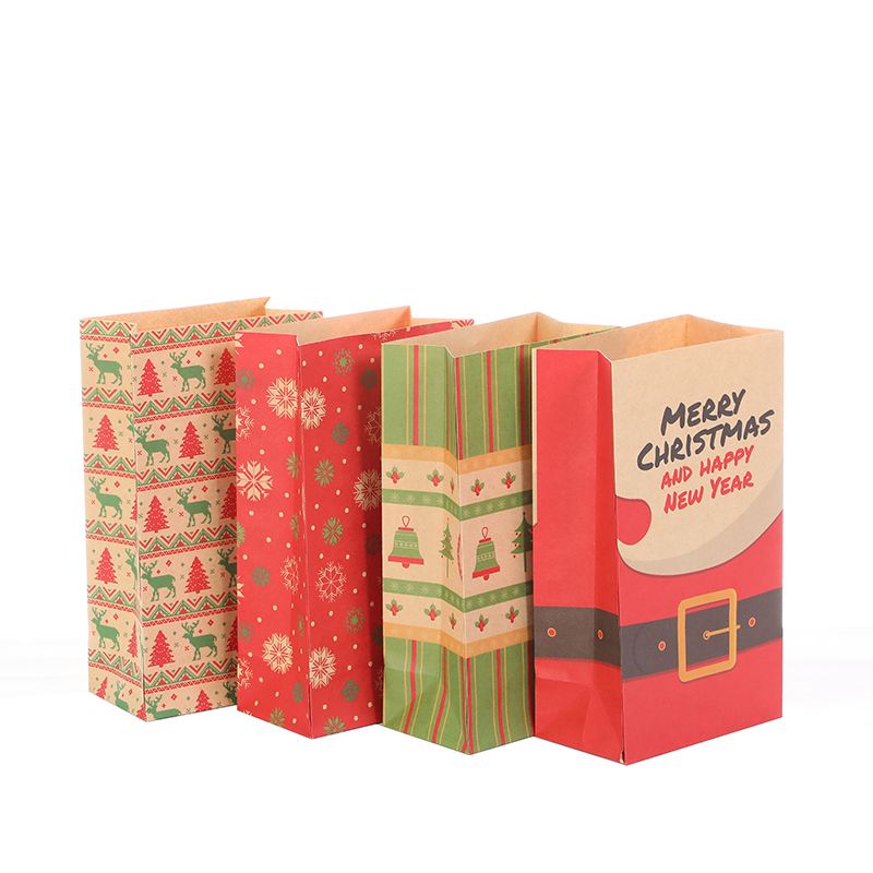Kraft Paper Bag Reusable Bag Flat Mouth Candy Bag Christmas Gift Bag