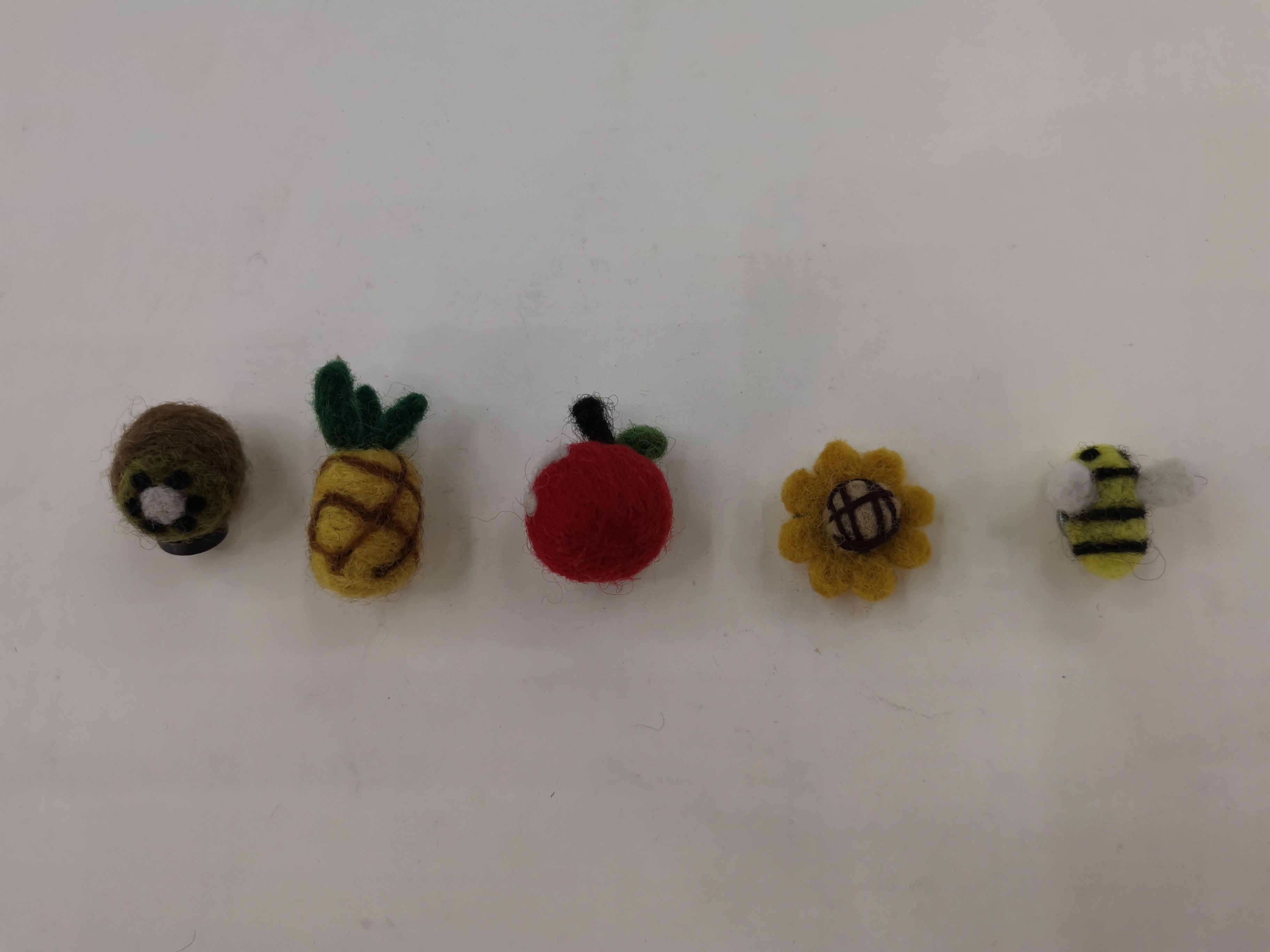 Felt-wool handmade miniature kiwi, pineapple, apple, Sunflower bee thumbnail
