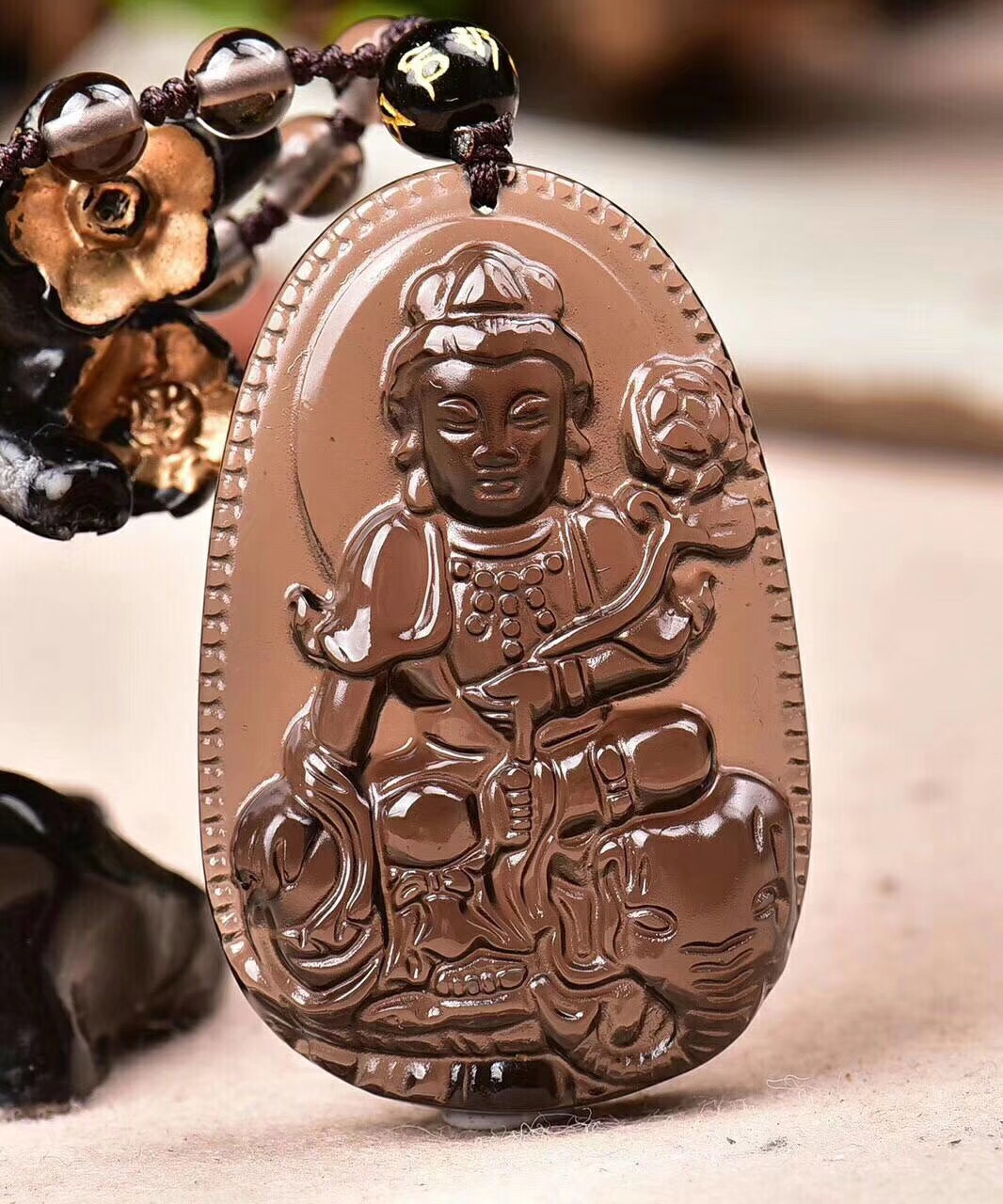 Natural ice-type obsidian zodiac dragon Snake Bodhisattva Samantabhadra.