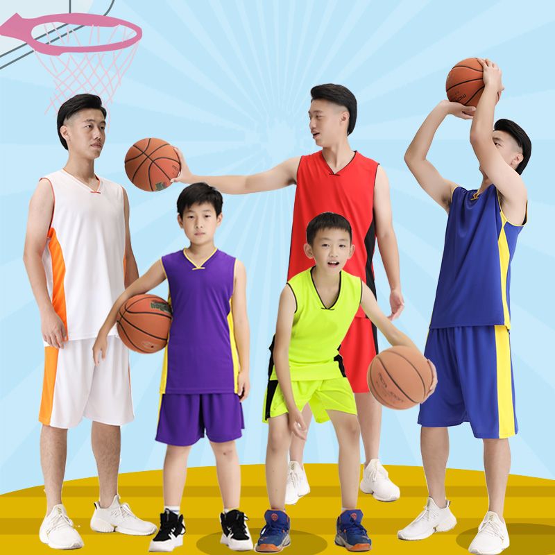定制成人儿童篮球服套装比赛训练透气运动队服光板篮球衣定制批发白底实物图