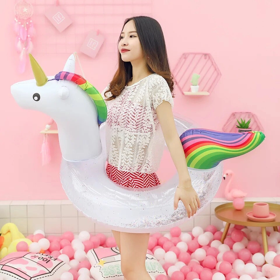 Factory direct sales, best-selling Princess Horse swimming rings on Instagram, transparent bright sheet Unicorn swimming rings, thickened PVC water rings detail image 1
