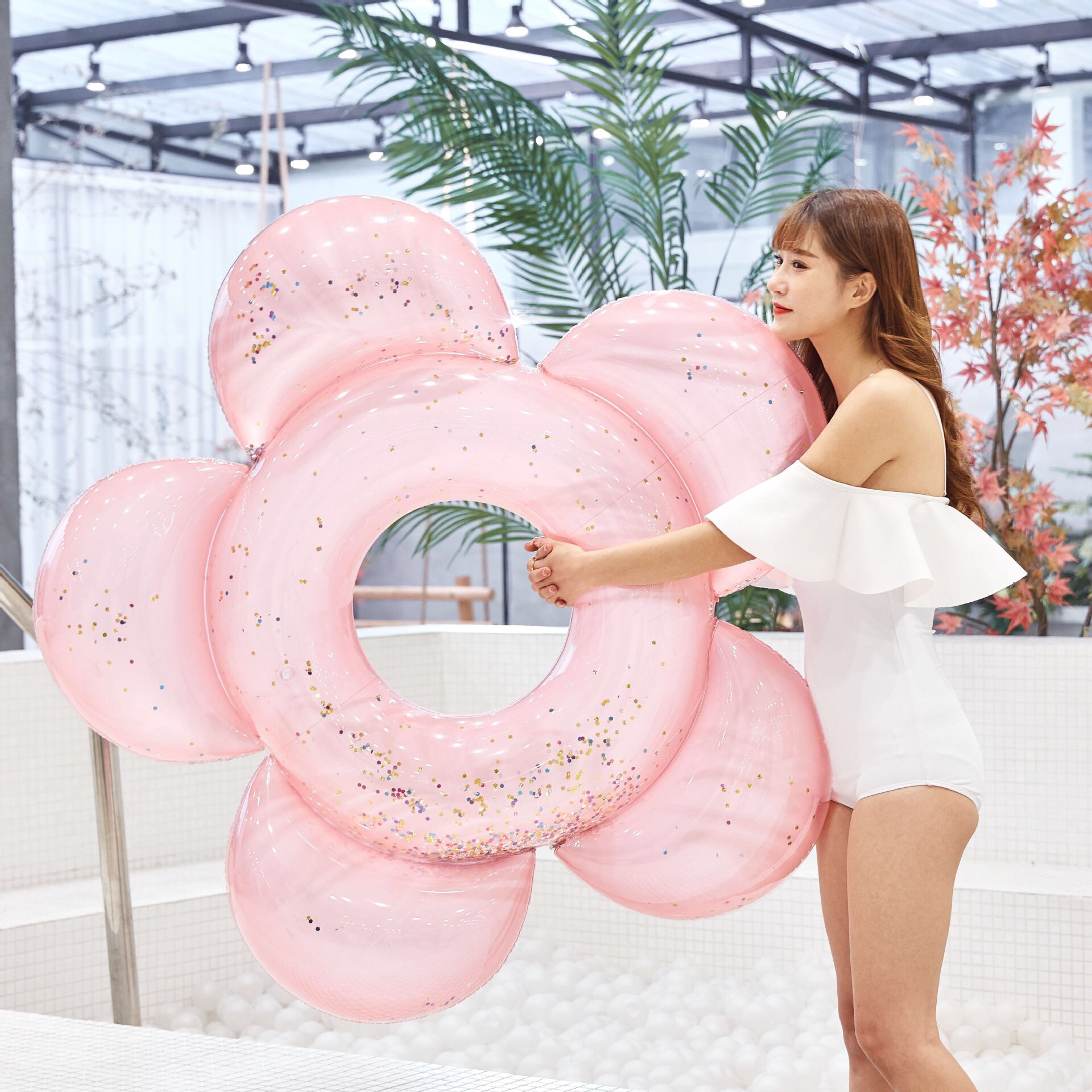 Manufacturer's in-stock inflatable sequined flower swimming rings, adult swimming rings, float mounts, float floats, rainbow cloud seat rings detail image 1