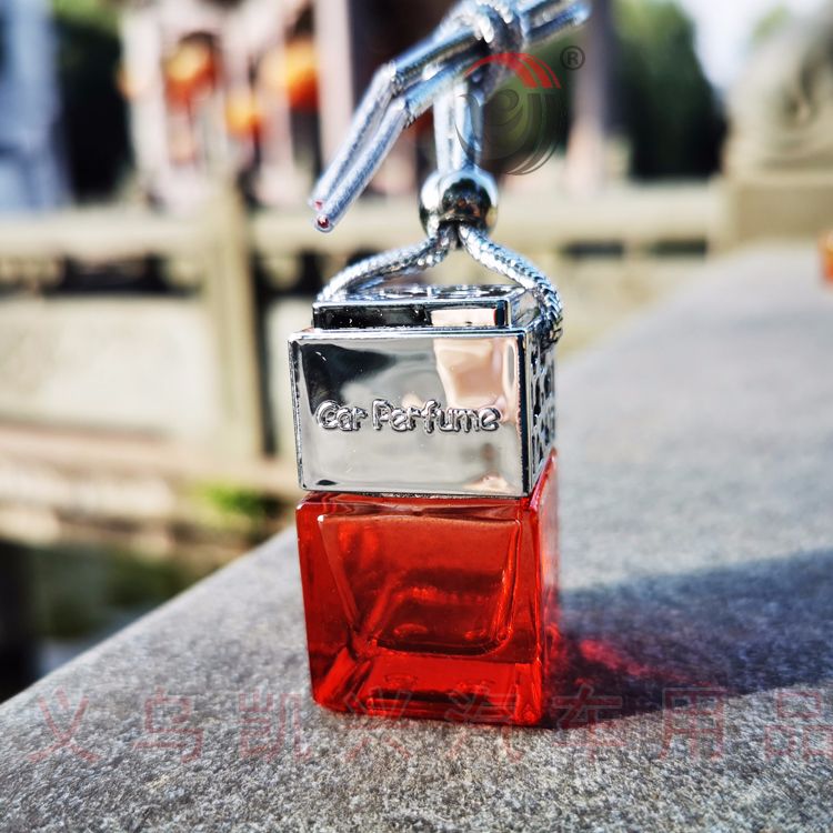 新款宝石色金银电镀方形玻璃香水瓶挂件 四方瓶 5色彩色瓶.