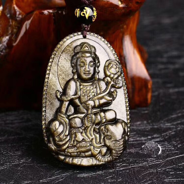 Natural golden obsidian/Zodiac sign Dragon and Snake Bodhisattva Samantabhadra.