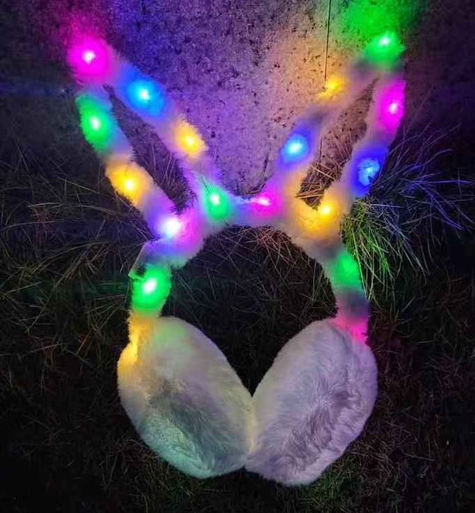 发光毛绒兔耳朵耳罩头箍发箍头扣发光魔法棒闪光棒儿童玩具热卖礼品