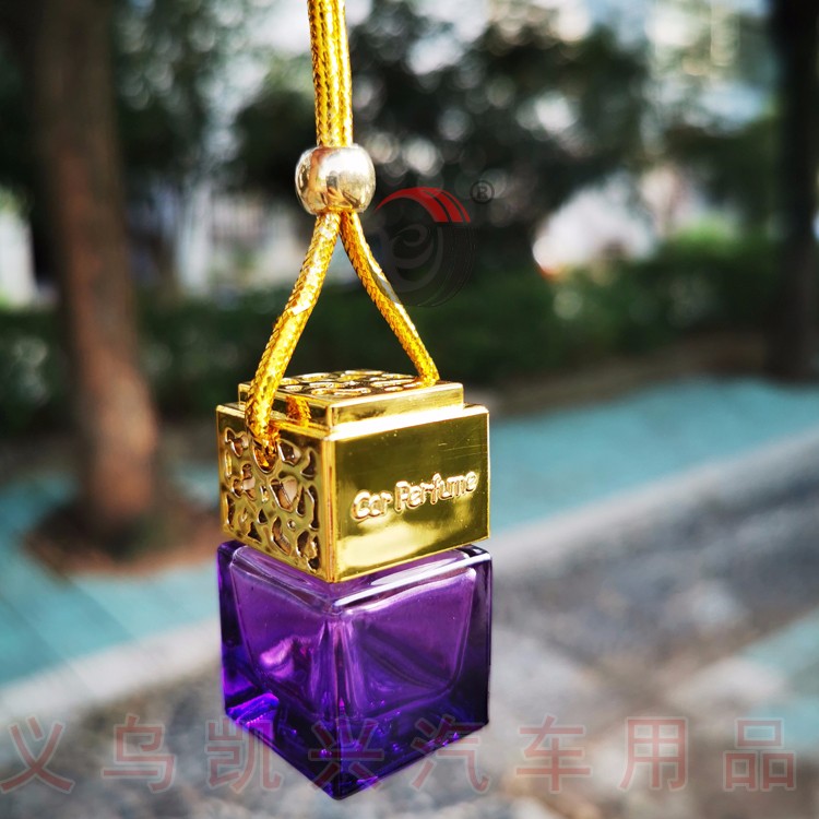 新款宝石色金银电镀方形玻璃香水瓶挂件 四方瓶 5色彩色瓶.详情图7