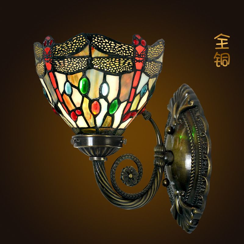 European retro art Tiffany single head full copper wall lamp full copper body skink dance evening wall lamp
