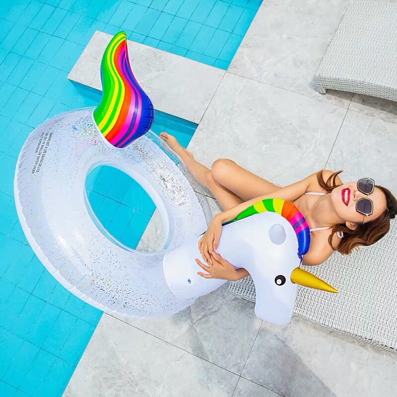 Factory direct sales, best-selling Princess Horse swimming rings on Instagram, transparent bright sheet Unicorn swimming rings, thickened PVC water rings detail image 2