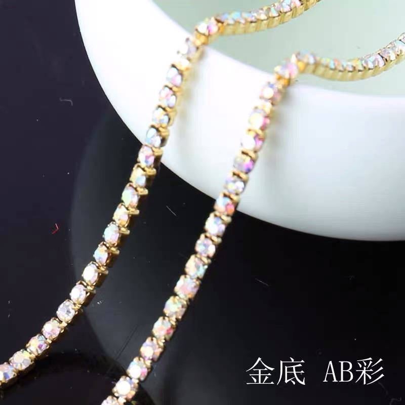2mm超闪水钻爪链金银底水钻链链条密链发饰衣服配饰DIY手工材料细节图