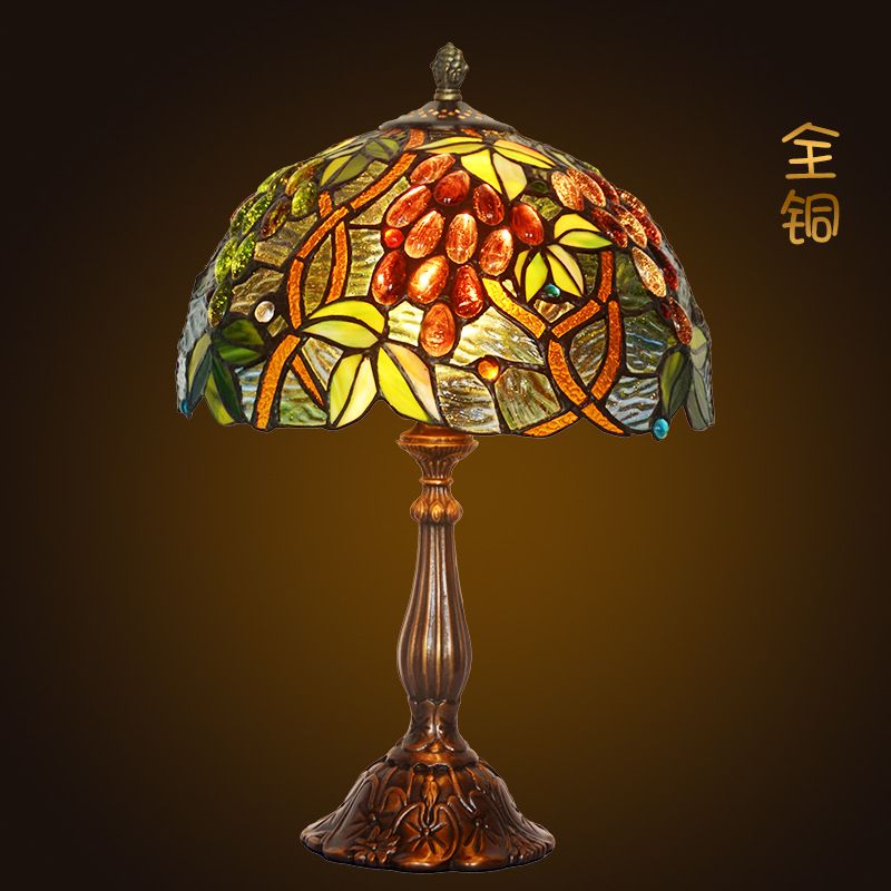 European-style pastoral antique raiser full copper desk lamp study bedroom bedside lamp glass lamp