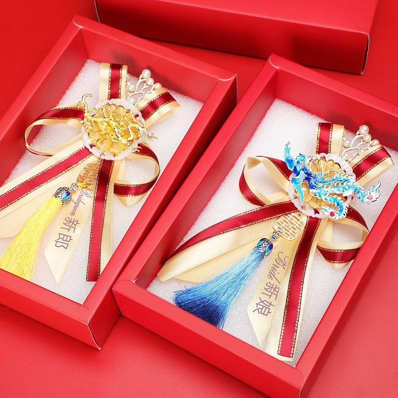 Creative Chinese-style wedding corsages for brides and grooms, high-end wedding festive pins and brooches, Chinese-style wedding supplies detail image 18