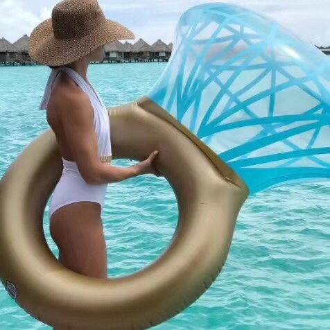New inflatable diamond ring float swimming ring, water toy, thickened PVC diamond ring shape ring detail image 4