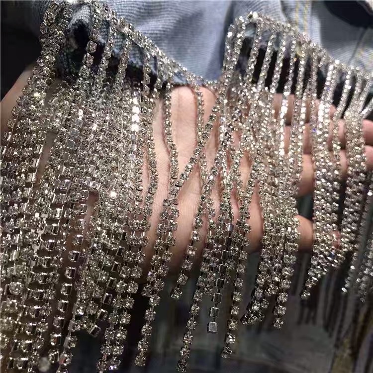 Fancy flecos cadena diamantes strass cadena cosido hombro escote cinturón DIY hecho a mano accesorios ropa accesorios Item Picture