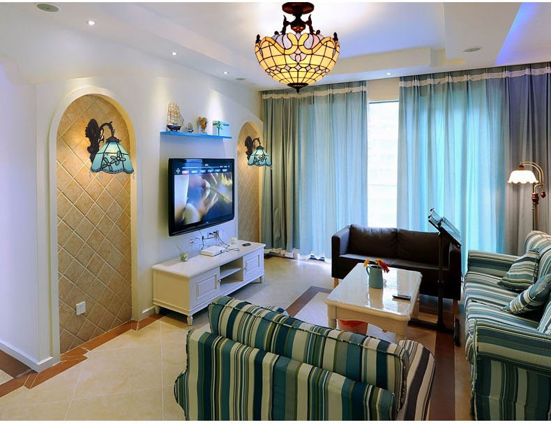 Mediterrian-style artistic single-head colored glass wall lamp, mirror front lamp, three-dimensional flower detail image 4