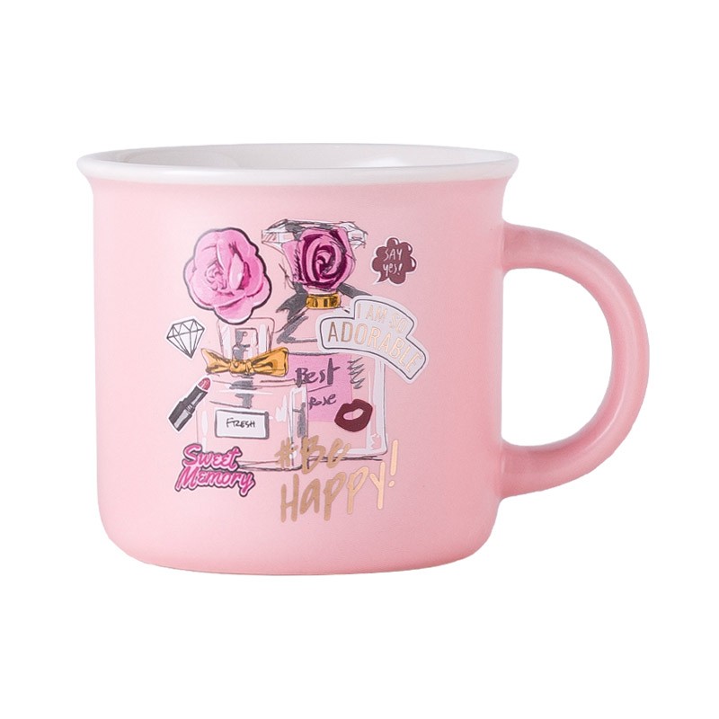 Pink series of daily-use ceramic decals mugs, coffee cups and enamel-like cups detail image 4