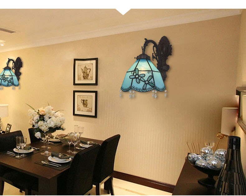Mediterrian-style artistic single-head colored glass wall lamp, mirror front lamp, three-dimensional flower detail image 1