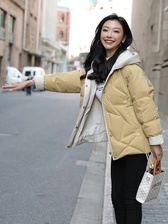 白鸭绒外套女2020冬季新款韩版时尚连帽小个子廓形羽绒服女潮