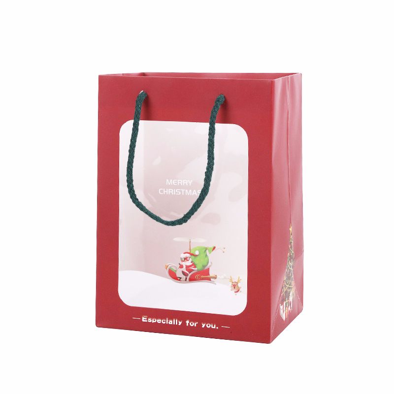 新款创意圣诞节鲜花礼品包装袋简约橱窗透明手提袋ins礼物纸袋子小号白底实物图
