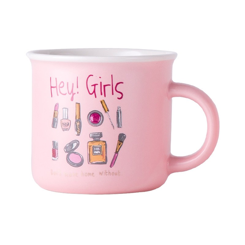 Pink series of daily-use ceramic decals mugs, coffee cups and enamel-like cups detail image 2