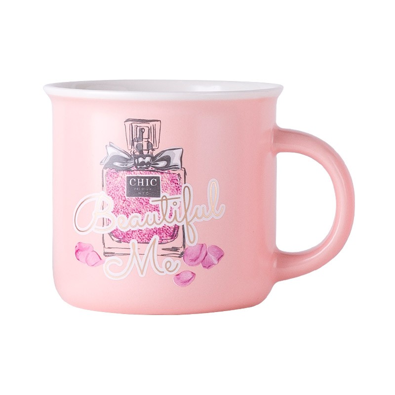 Pink series of daily-use ceramic decals mugs, coffee cups and enamel-like cups detail image 3