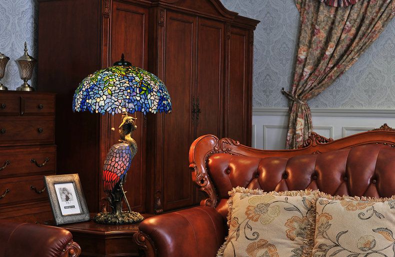 20 inch table lamp European living room lamp classical atmosphere wisteria color glass chimney