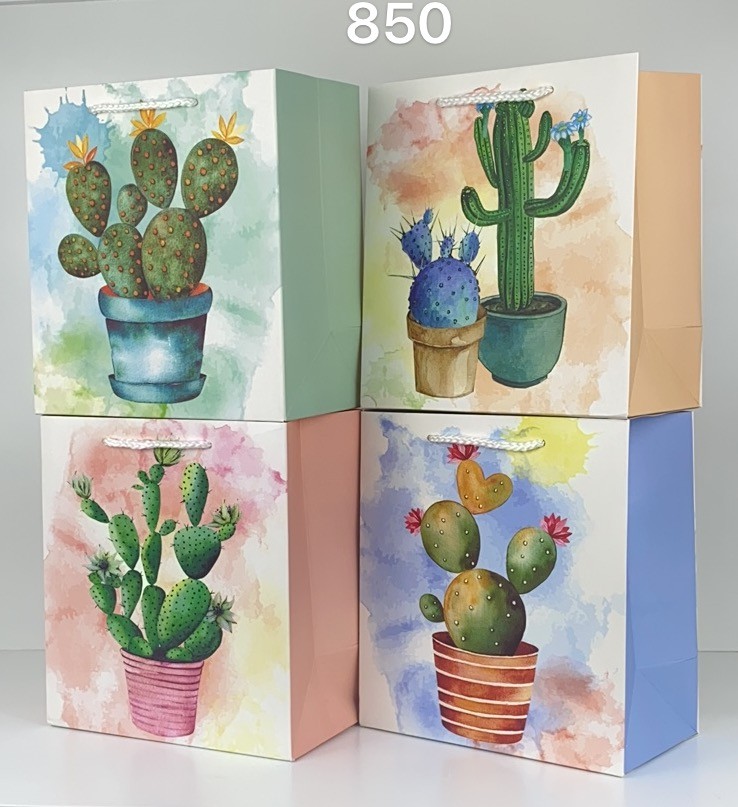 Hot-selling fresh and light cactus watercolor gift bags, handbags, ordinary printed white card paper gift bags, paper bags detail image 1