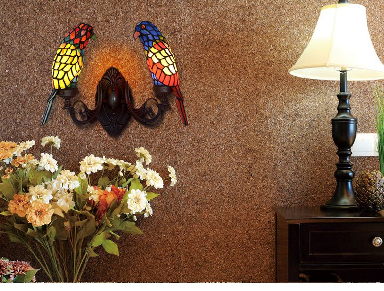 Wall lamp new fancy decorative lamp balcony lamp male and female parrot hand colored glass lamp
