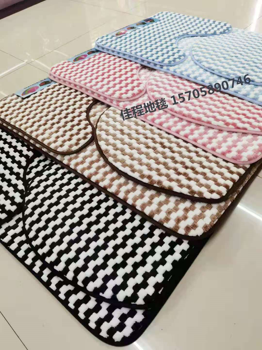 Three-piece set of grid toilet toilet combination mat, grid toilet floor mat, classic grid series floor mat, export combination mat, size 50*80cm series details Picture