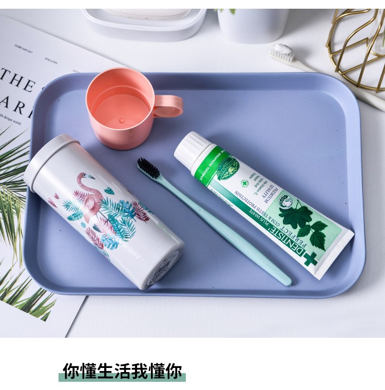环保PP材质牙刷牙膏盒 时尚便携式旅行牙刷盒 火烈鸟图案牙具盒详情图9