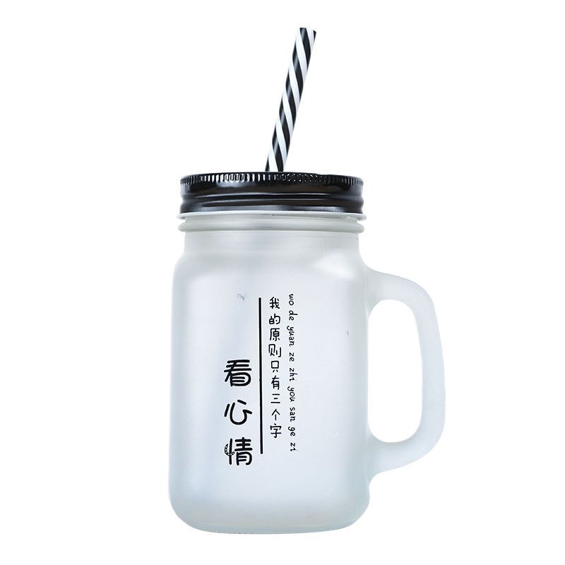 水杯韩版网红玻璃杯创意印字磨砂吸管梅森杯喝水杯详情图4
