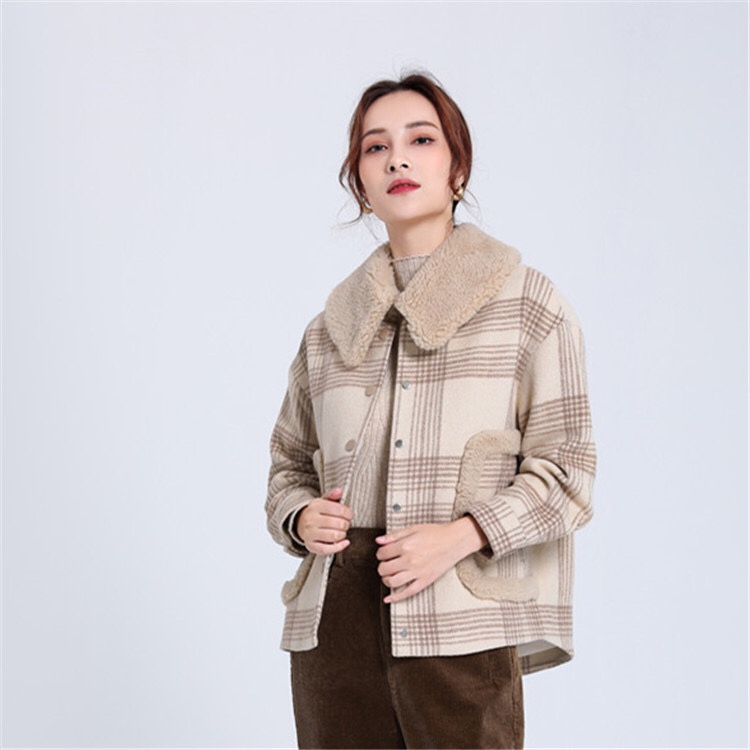 Jimmy Seio's 2020 winter collection features a new short apricot checkered wool coat