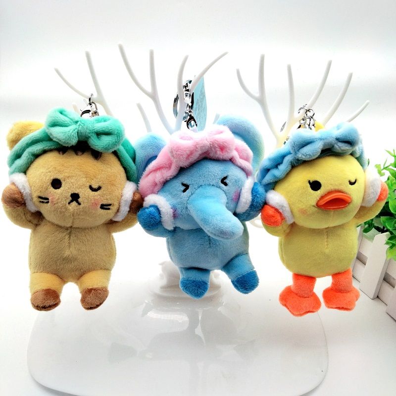 New cute shower cap doll plush cat duckling elephant student backpack car key chain wholesale