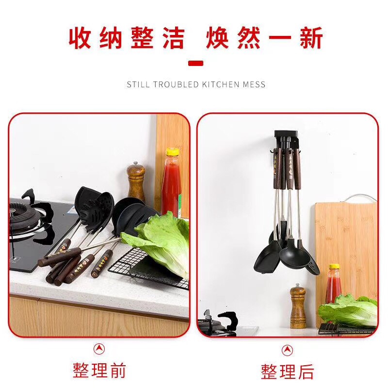 厨房挂钩免打孔壁挂置物架多功能可伸缩旋转收纳厨具用品锅铲勺子细节图