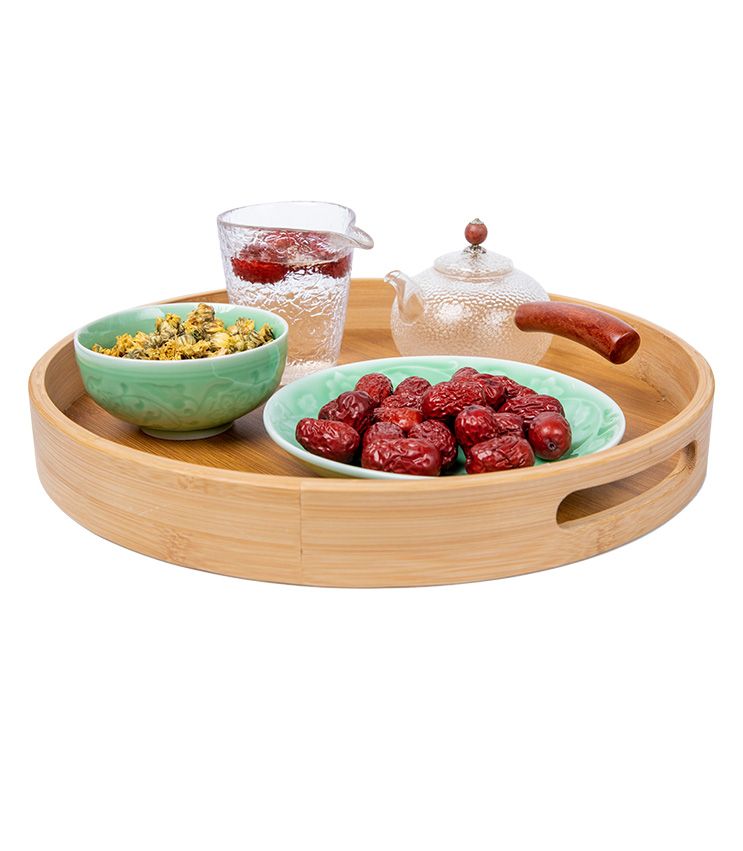 Jiehao Bamboo and Wood Factory direct sales round shallow tray fashionable fruit plate storage tray Specification image