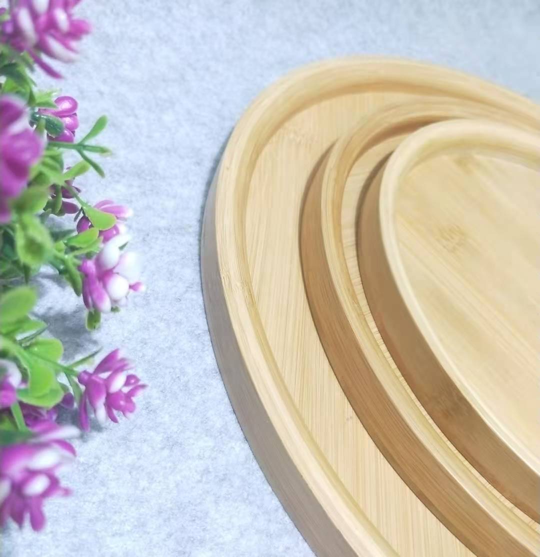 Jiehao Bamboo and Wood Factory offers direct sales of all-bamboo round shallow trays, simple and fashionable fruit platters details Picture