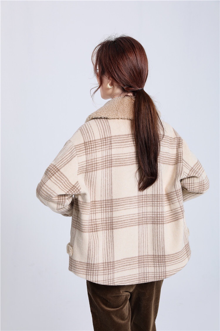 Jimmy Seio's 2020 winter collection features a new short apricot checkered wool coat undefined