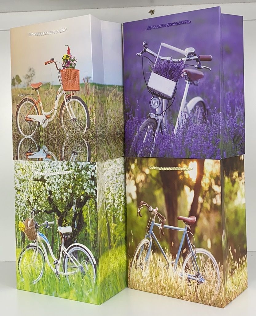 现货花与自行车主题礼品袋手提袋 唯美普通印刷礼物袋白卡纸批发