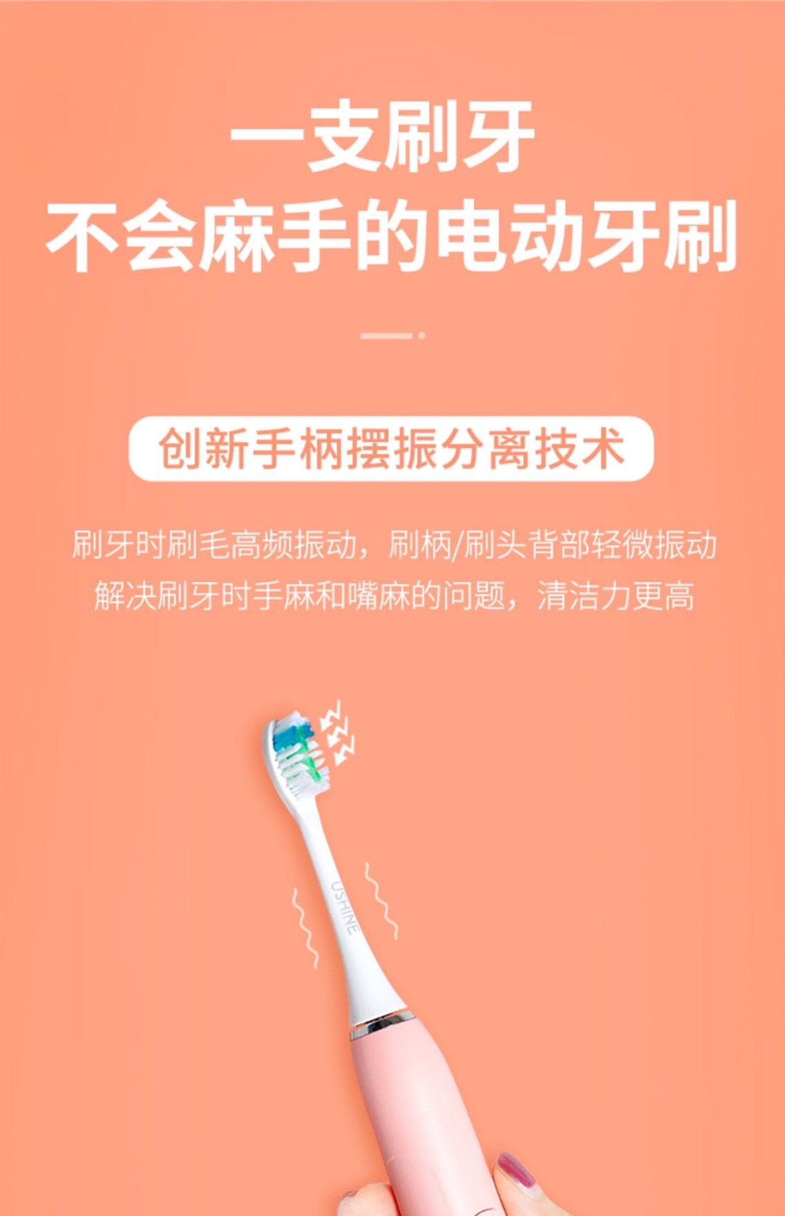 Ushine Sonic Electric Toothbrush Wireless Induction Automatic Rechargeable Waterproof Adult Soft Bristle Toothbrush For Men And Women details Picture