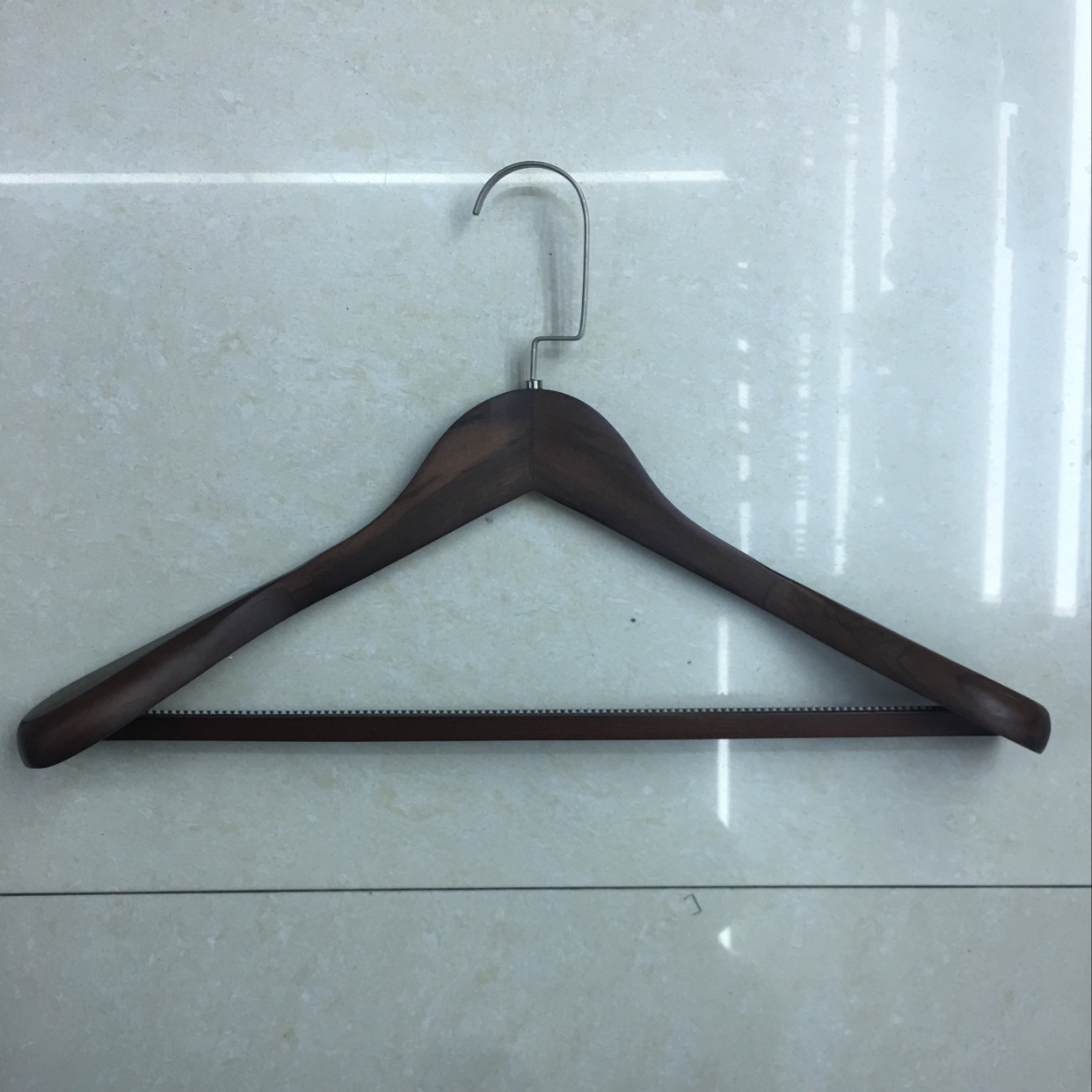 First class antique color wooden hanger with shoulder square rod thumbnail